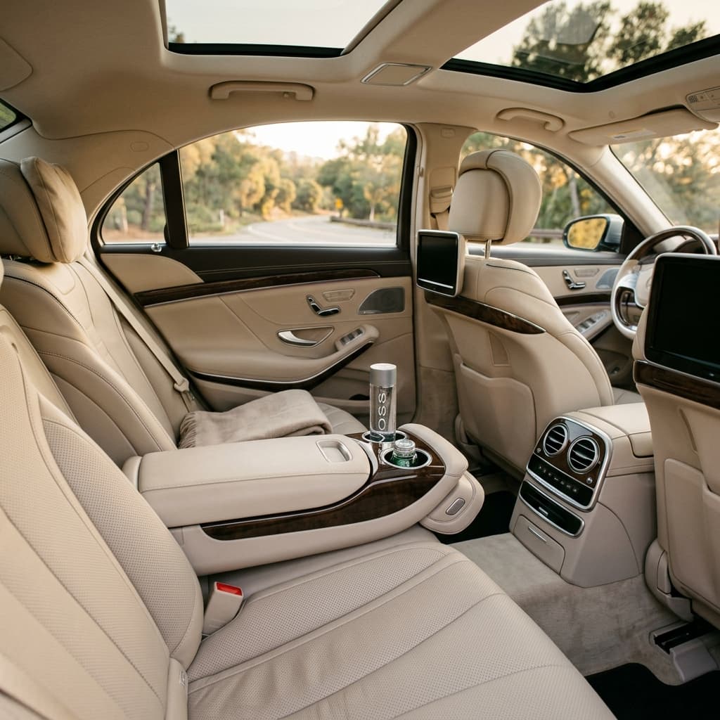Clean, well-maintained car interior with beige leather seats